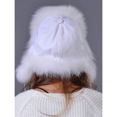 Bomber Hats Women's Winter Aviator Trapper Hat Genuine Fox Raccoon Fur Russian Ushanka Hat - White - CO18ADS2ZR5 $30.59