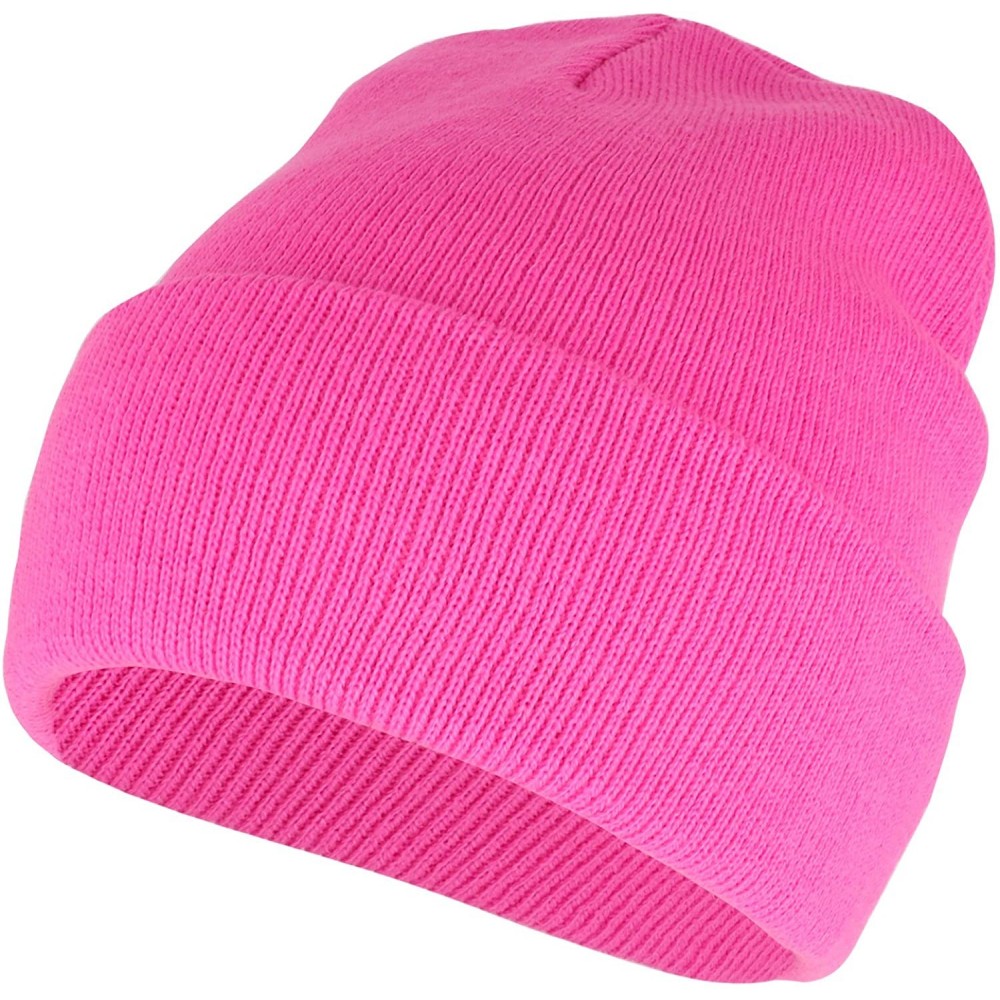 Skullies & Beanies High Visibility Neon Color Cuff Long Winter Beanie Hat - Pink - CO18EYCTK3W $9.58