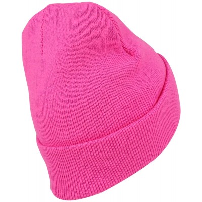 Skullies & Beanies High Visibility Neon Color Cuff Long Winter Beanie Hat - Pink - CO18EYCTK3W $9.58