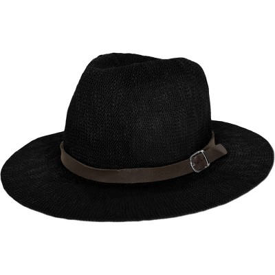 Fedoras Coral Jones Mens Floppy Straw Hat Fedora - Black - C3126BIVPCX $17.49