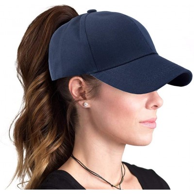 Baseball Caps Solid Ponytail Hats Baseball Cotton Messy Bun Cap Women - Navy - CD18QA7HRR0 $9.03
