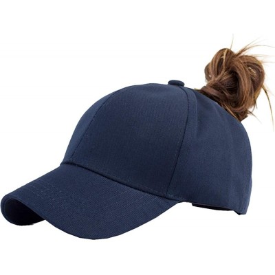 Baseball Caps Solid Ponytail Hats Baseball Cotton Messy Bun Cap Women - Navy - CD18QA7HRR0 $9.03
