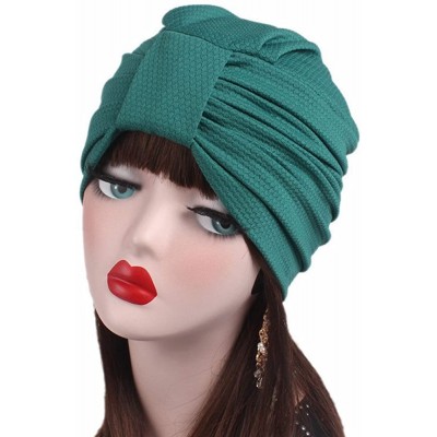 Baseball Caps Women Solid Pre Tied Yoga Cancer Chemo Hat Beanie Turban Stretch Head Wrap Cap - Green - CZ185A6HG0X $9.14