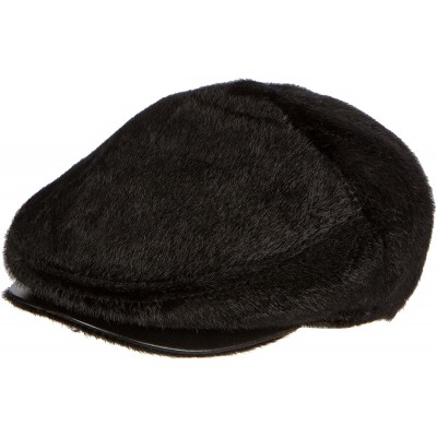 Newsboy Caps Faux Mink Fur Back Flap Ivy Driving Newsboy Cap Hat Adjustable Snap Front - Black - CW12NB6OGAM $18.27