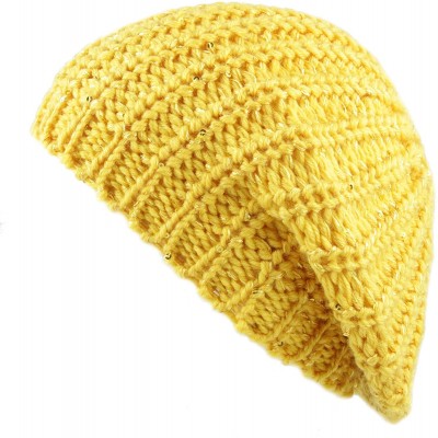 Berets Women's Sequin Knit Beret One Size Tam Hat - Gold - CI127WERFMT $9.06