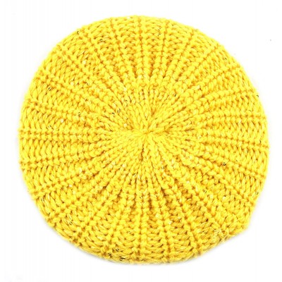 Berets Women's Sequin Knit Beret One Size Tam Hat - Gold - CI127WERFMT $9.06
