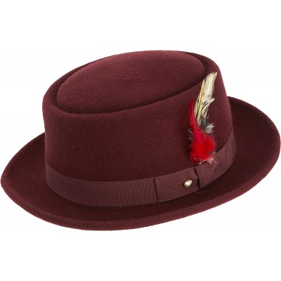 Fedoras Pork Pie Men's Felt Hat - Burgundy - CB11H4KD9H7 $38.68