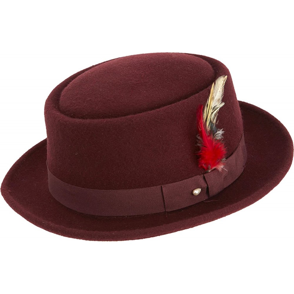 Fedoras Pork Pie Men's Felt Hat - Burgundy - CB11H4KD9H7 $38.68