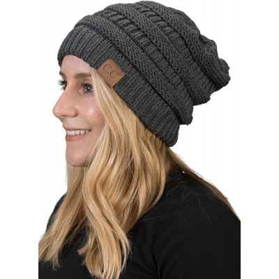 Skullies & Beanies Solid Ribbed Beanie Slouchy Soft Stretch Cable Knit Warm Skull Cap - Charcoal - CI126VPQYAN $10.49