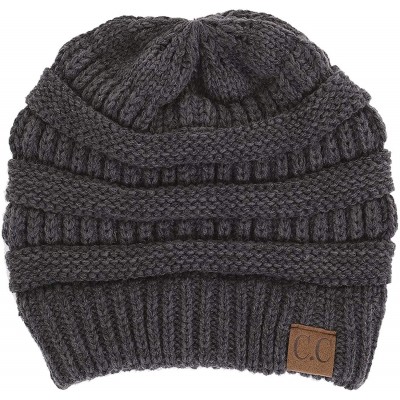 Skullies & Beanies Solid Ribbed Beanie Slouchy Soft Stretch Cable Knit Warm Skull Cap - Charcoal - CI126VPQYAN $10.49