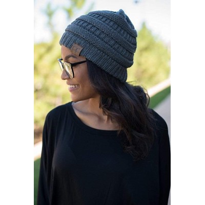 Skullies & Beanies Solid Ribbed Beanie Slouchy Soft Stretch Cable Knit Warm Skull Cap - Charcoal - CI126VPQYAN $10.49