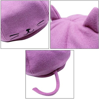 Berets Cute Cat Ear French Beret Pu Leather Casual Classic Solid Color Winter Warm Cap Beanie for Boys Girls - Pink - C018YRZ...