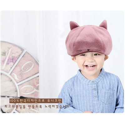 Berets Cute Cat Ear French Beret Pu Leather Casual Classic Solid Color Winter Warm Cap Beanie for Boys Girls - Pink - C018YRZ...