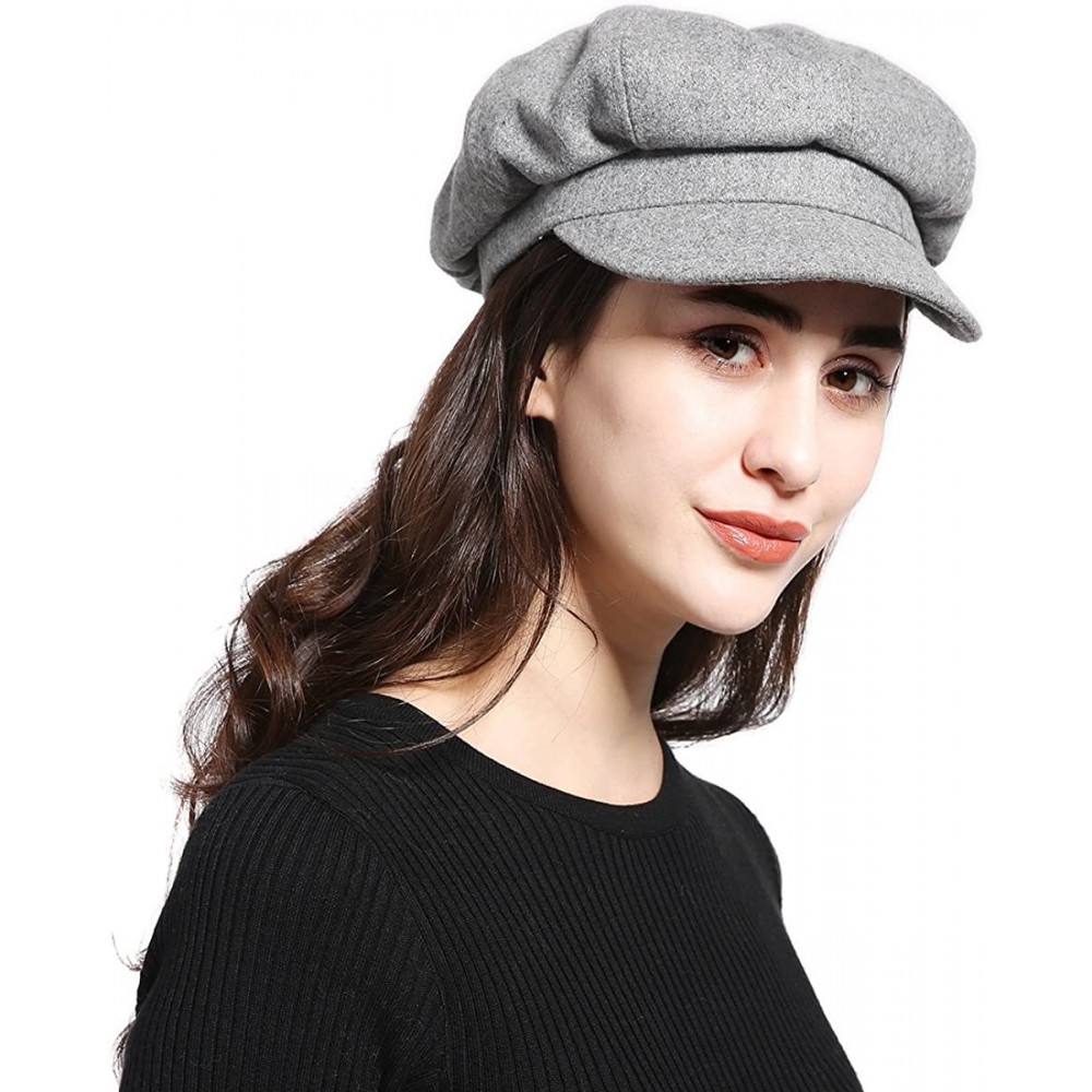 Newsboy Caps Melton Wool Newsboy Gatsby Ivy Baker Boy Cap Visor Beret Cabbie Hat for Ladies - 8 Panel-grey - CM1889I4QAN $17.22