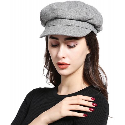 Newsboy Caps Melton Wool Newsboy Gatsby Ivy Baker Boy Cap Visor Beret Cabbie Hat for Ladies - 8 Panel-grey - CM1889I4QAN $17.22