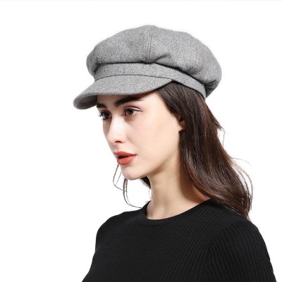 Newsboy Caps Melton Wool Newsboy Gatsby Ivy Baker Boy Cap Visor Beret Cabbie Hat for Ladies - 8 Panel-grey - CM1889I4QAN $17.22