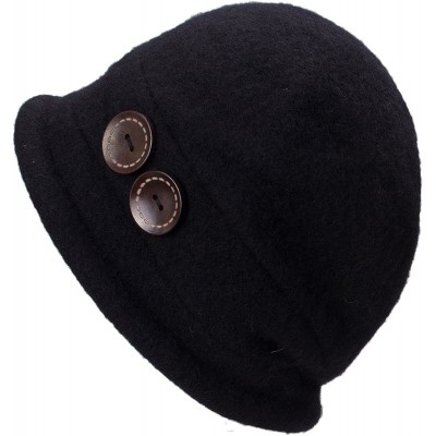 Bucket Hats New Womens 100% Wool Slouchy Wrinkle Button Winter Bucket Cloche Hat T178 - Black - CZ12MODUJ2B $12.45