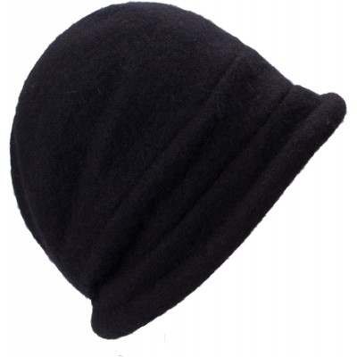 Bucket Hats New Womens 100% Wool Slouchy Wrinkle Button Winter Bucket Cloche Hat T178 - Black - CZ12MODUJ2B $12.45