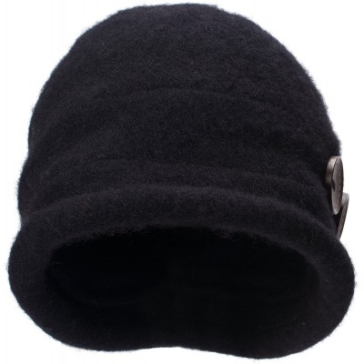 Bucket Hats New Womens 100% Wool Slouchy Wrinkle Button Winter Bucket Cloche Hat T178 - Black - CZ12MODUJ2B $12.45