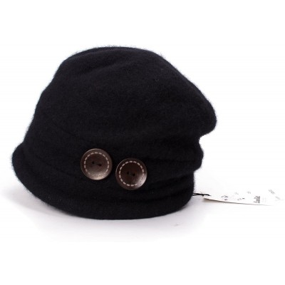 Bucket Hats New Womens 100% Wool Slouchy Wrinkle Button Winter Bucket Cloche Hat T178 - Black - CZ12MODUJ2B $12.45