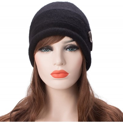 Bucket Hats New Womens 100% Wool Slouchy Wrinkle Button Winter Bucket Cloche Hat T178 - Black - CZ12MODUJ2B $12.45