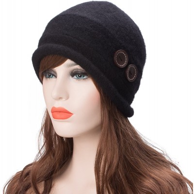 Bucket Hats New Womens 100% Wool Slouchy Wrinkle Button Winter Bucket Cloche Hat T178 - Black - CZ12MODUJ2B $12.45