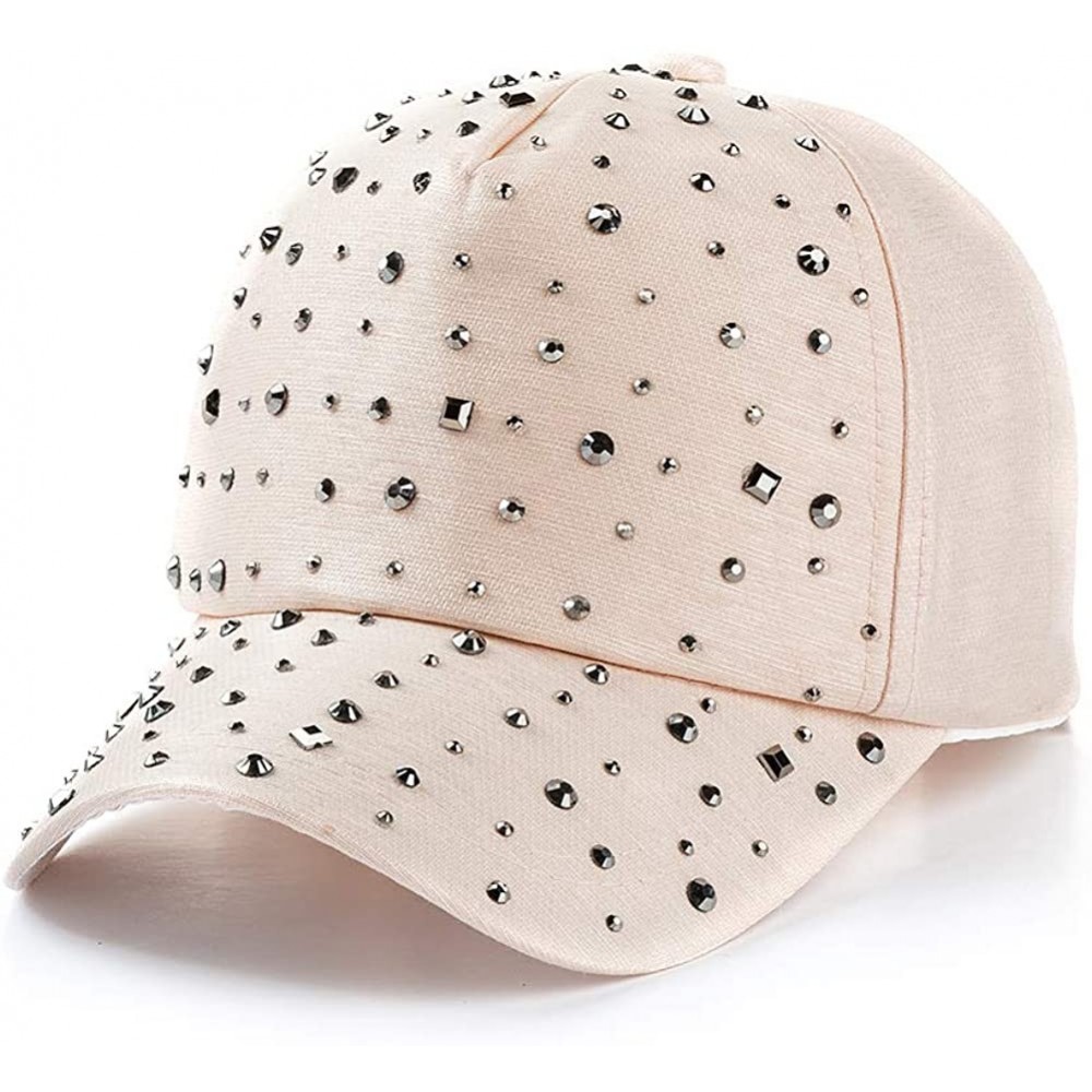 Baseball Caps Summer Rhinestone Baseball Cap for Women-Shiny Bling Sequins Casual Sports Cap-Adjustable Breathable Hat - Beig...