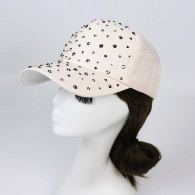 Baseball Caps Summer Rhinestone Baseball Cap for Women-Shiny Bling Sequins Casual Sports Cap-Adjustable Breathable Hat - Beig...