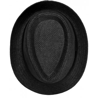 Sun Hats Unisex Summer Panama Straw Fedora Hat Short Brim Beach Sun Cap Classic - 01 Black - C5184DDR9QT $15.55