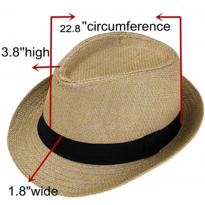 Sun Hats Unisex Summer Panama Straw Fedora Hat Short Brim Beach Sun Cap Classic - 01 Black - C5184DDR9QT $15.55