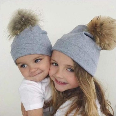 Skullies & Beanies 2PCS Mother-Baby Knit Warm Hat Winter Parent-Child Hat Crochet Beanie Ski Cap Faux Fur Pom Pom - Black 2 -...