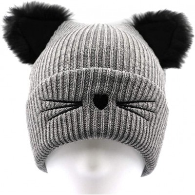 Skullies & Beanies Women Winter Beanie Cute 2Pom Pom Cat Ears Cuff Hats Soft Warm Thick Beanies Chunky Knit Hat Girls Ski Sku...