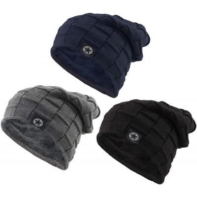 Skullies & Beanies Winter Beanie for Men Cable Knit Wool Fabric Warm Hat Thick Soft Stretch Caps 1-3 Pairs - CD18AIYIUXM $11.72