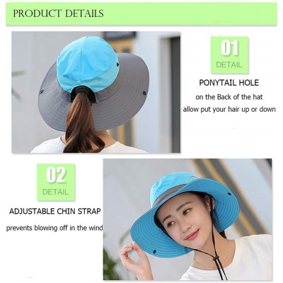 Sun Hats Ponytail Women's Summer Sun Bucket Hats UV Protection Safari Hiking Wide Brim Beach Foldable Mesh Fishing Cap - CV18...