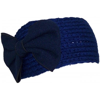 Cold Weather Headbands Womens Knit Headband W/Large Bow (One Size) - Navy - CD125Y2ELCN $9.16