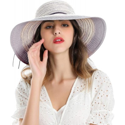 Sun Hats Womens Sun Beach Straw Hat - Wide Brim Floppy Foldable Summer Travel Cap (UV UPF50+) - Light Grey - CD18T44SKTG $10.92