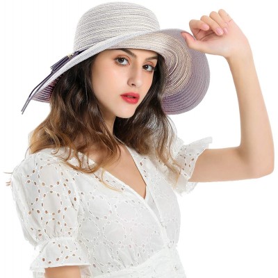 Sun Hats Womens Sun Beach Straw Hat - Wide Brim Floppy Foldable Summer Travel Cap (UV UPF50+) - Light Grey - CD18T44SKTG $10.92