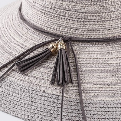 Sun Hats Womens Sun Beach Straw Hat - Wide Brim Floppy Foldable Summer Travel Cap (UV UPF50+) - Light Grey - CD18T44SKTG $10.92