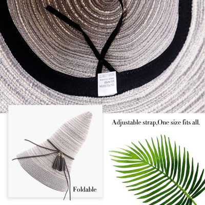 Sun Hats Womens Sun Beach Straw Hat - Wide Brim Floppy Foldable Summer Travel Cap (UV UPF50+) - Light Grey - CD18T44SKTG $10.92