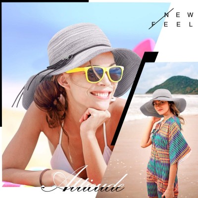 Sun Hats Womens Sun Beach Straw Hat - Wide Brim Floppy Foldable Summer Travel Cap (UV UPF50+) - Light Grey - CD18T44SKTG $10.92