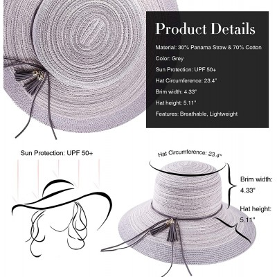 Sun Hats Womens Sun Beach Straw Hat - Wide Brim Floppy Foldable Summer Travel Cap (UV UPF50+) - Light Grey - CD18T44SKTG $10.92