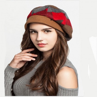 Berets Women's Scottish Plaid Wool Peaked Cap Beret - Red - CR1293F4SCP $22.37