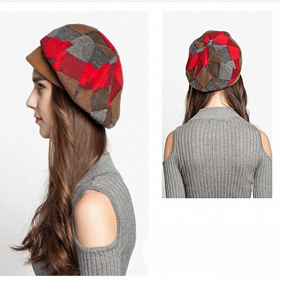 Berets Women's Scottish Plaid Wool Peaked Cap Beret - Red - CR1293F4SCP $22.37