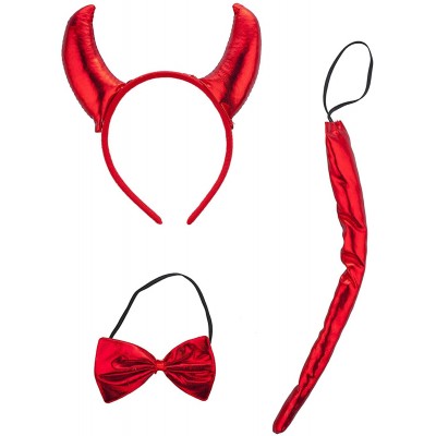 Headbands Red Fluffy Devil Ears Stretch Headband Bowtie Bendable Tail Halloween Holloween Costume - Long Horn - CJ12MX009CM $...