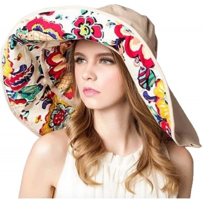 Sun Hats Womens Wide-Brimmed Bowler Hat Brim Foldable Sunscreen Beach Sun Hat - Beige - CA185GRCQZE $13.14