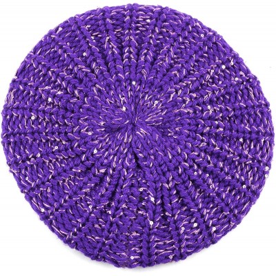 Berets Women's Sequin Knit Beret One Size Tam Hat - Purple - C1127WERFK1 $9.97