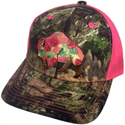 Baseball Caps Distressed Soft Mesh Snap Back Western Themed Women's Hat - Buffalo Rose – Mossy Oak W/ Pink Mesh - C8197LT0YGK...
