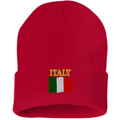 Skullies & Beanies ITALY COUNTRY FLAG Custom Personalized Embroidery Embroidered Beanie - Red - CN186THQ0RQ $18.75