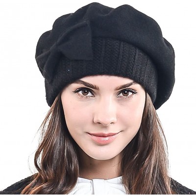 Berets Lady French Beret 100% Wool Beret Chic Beanie Winter Hat HY023 - Knit-black - CA12ODKYRV2 $14.59