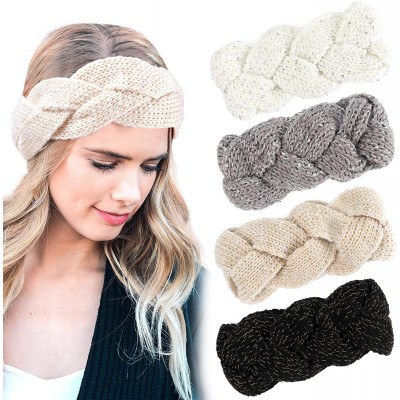 Cold Weather Headbands 4 Pack Knitted Sequin Headband Warm Crochet Chunky Ear Warmer for Women Teen Girls - CJ18YQCR580 $20.48